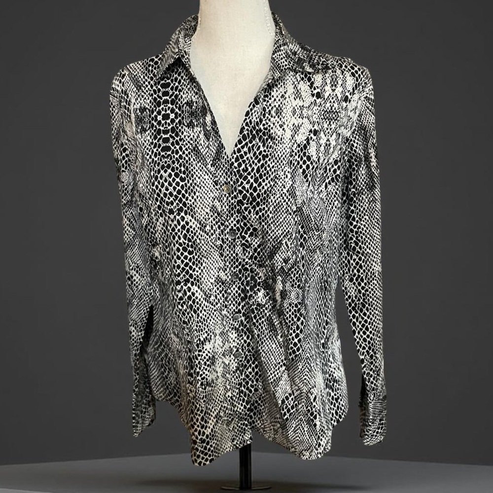 Calvin Klein Snakeskin shirt size LG black white button down long sleeve cotton - Picture 3 of 16